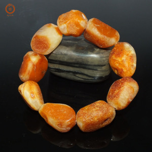 天然丹麦海漂料琥珀蜜蜡鸡油黄原籽留皮原皮随形手串手链时尚男款