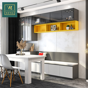 卡座式餐边柜餐桌组合一体酒柜现代简约靠墙餐厅柜子餐也柜储物柜