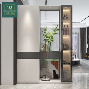 入户玄关柜鞋柜一体隔断客厅现代简约轻奢长虹玻璃隔断柜屏风酒柜