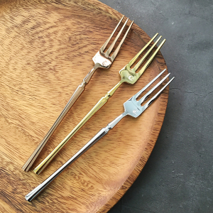 轻奢304不锈钢叉子水果叉创意高端家用 玫瑰金色小蛋糕精致甜品叉