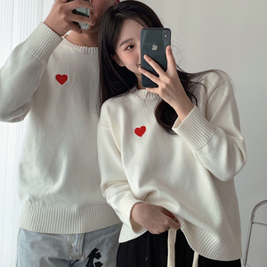 情侣装秋冬季新款超火毛衣白色红心拍结婚登记照领证订婚穿搭衣服