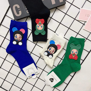 立体小丑袜子女潮流中筒袜个性蓝色外穿长袜ins潮纯棉春季新款