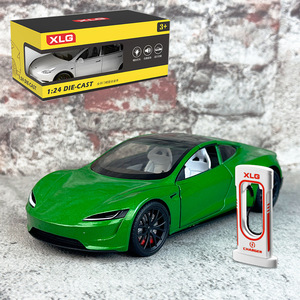 XLG1:24特斯拉R合金汽车模型回力声光玩具敞篷跑车带电桩摆件收藏