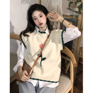 白色衬衫搭配马甲背心两件套女秋冬设计感内搭叠穿上衣衬衣小个子