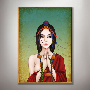 very art 心念 西藏女孩玄关人物画美女装饰画书房画壁画挂画