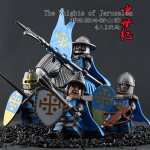 古代士兵积木人仔十字圣殿耶路撒冷骑士团军马适用于乐高拼装玩具