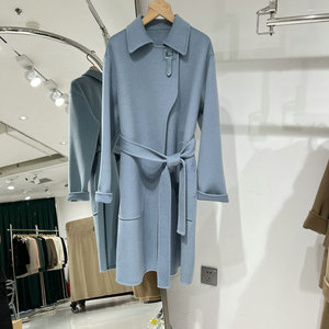 8251d300高端气质双面羊绒大衣女秋冬系带显瘦绵羊毛外套风衣n28