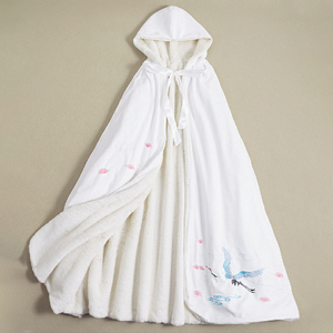 原创汉服斗篷女冬长款加绒加厚古风中国风连帽刺绣仙鹤披风外套