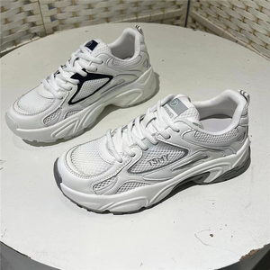 n6女鞋2022春新款真皮老爹鞋松糕底休闲网纱跑步鞋时尚百搭运动鞋