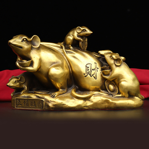 铜老鼠摆件五鼠送财五福临门招财如意五子鼠客厅玄关酒柜创意装饰