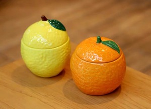 橘子造型陶瓷收纳罐 柠檬摆件 外单水果造型陶瓷罐子