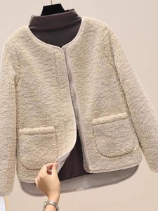 日韩外贸尾货品牌羊羔毛外套女冬保暖宽松短款摇粒绒加厚开衫上衣