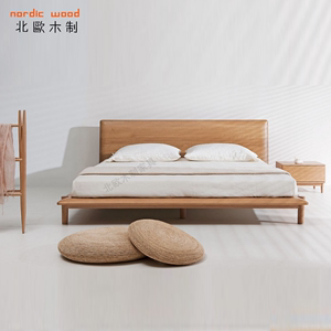 现代日式1.8米实木床白橡木原木家具轻奢型简约矮床北欧风格定制