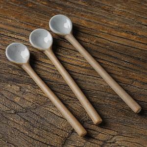 粗陶咖啡勺子复古日式手工陶瓷长柄搅拌勺汤匙家用创意精致小勺子