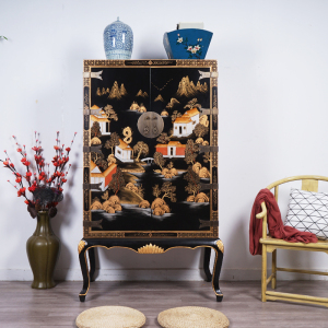 新中式衣柜藏式手绘实木大衣橱储物高柜家用卧室香樟木立柜柜定制