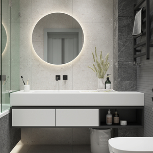 极简轻奢浴室柜组合现代简约卫生间洗漱台北欧实木洗脸池洗手台