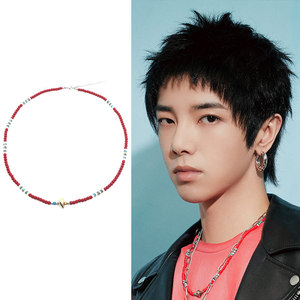 华晨宇同款红蓝白珠金贝壳项链花花mbl直播新款ins男女火星人饰品