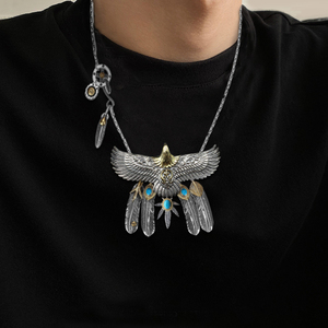 高桥吾郎羽毛项链林俊杰余文乐明星同款老鹰吊坠纯铜男士百搭饰品
