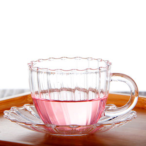 日式玻璃杯耐热玻璃茶具透明品茗杯一杯一碟个人杯主人品茶小杯子