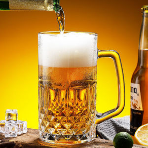 扎啤杯500ml玻璃加厚带把家用耐热大容量泡茶杯青岛啤酒杯牛奶杯