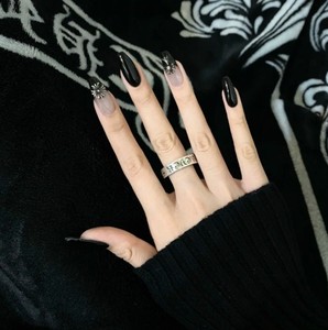 黑暗克罗心欧美甲长款酷女孩辣妹美甲 手工定制穿戴甲 成品假指甲