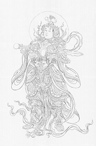 110工笔法海寺壁画熟宣直接上色韦陀金刚密迹菩萨油画布白描线稿