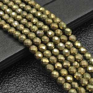 天然黄铁矿散珠切面刻面圆珠半成品佛珠 diy手工串珠手链项链饰品