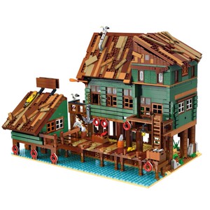 乐高积木老渔铺码头街景系列渔夫小屋船长码头灯塔酒馆造船厂玩具