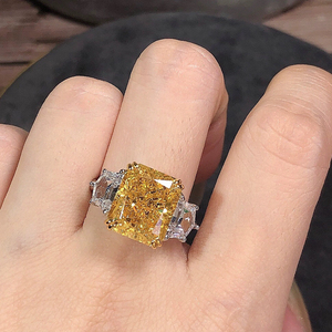 nitin 进口高碳钻冰花切黄钻戒指7克拉通体925纯银镀金戒指爆闪