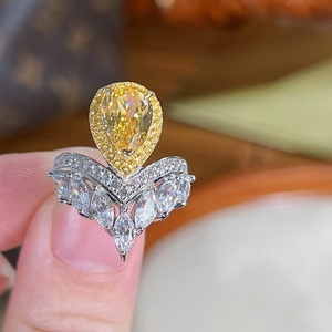 NITIN 尚美同款 进口高碳钻外贸原单 为爱加冕皇冠黄钻戒指 925银