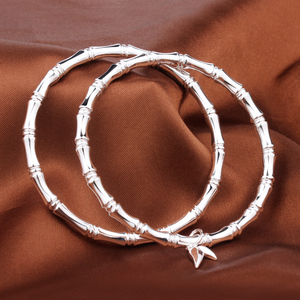 竹节手镯9999纯银女实心闭口推拉开口古法年轻款银镯子送女友礼物