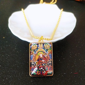 莲花生大士吊坠莲师心咒双面项链定制藏式唐卡挂件男女毛衣链结缘