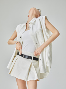Feiry 美式复古白色牛仔马甲外套夏2024新款薄款短裙两件套装女潮