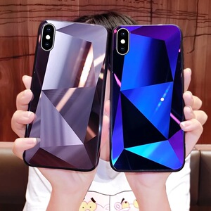 适用iphonexsmax创意3d菱形手机壳oppo r15玻璃x23几何镜面保护套
