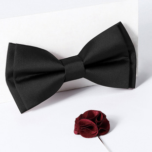 黑色商务个性时尚蝴蝶结领结男士高档纯色婚礼伴郎团领结英伦双层