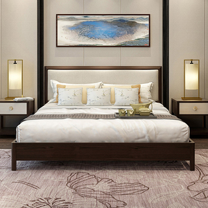 新中式全实木2米x2.2米大床三人床加宽长两米二超大1.8米-2.4定制
