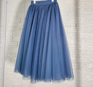 女王家高级定制 深蓝色经典款雾霾蓝纱裙半身淑女蓬蓬裙