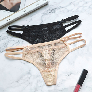 双腰带镂空丁字裤女 蕾丝透明性感女内裤 低腰弹力无痕舒适火辣