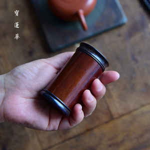 镶黑檀木盖老煤竹小罐 便携竹茶叶罐 中式竹牙签筒竹罐香筒牙签桶