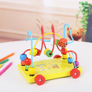 智力开发益智力木制儿童早教玩具幼儿园串珠架小象拖车迷宫绕珠车