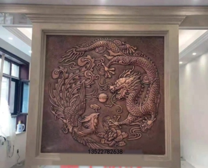 锻铜浮雕壁画紫铜立体雕龙铜版画客厅定制纯铜龙凤中式铜板雕刻画