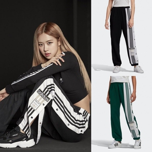 韩国正品代购阿迪达斯朴彩英rose同款三叶草宽松排扣绿色运动裤