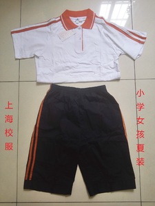 上海校服学生服 健生牌小学生夏装套装  女孩款 T恤+短裤