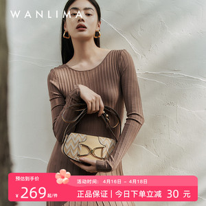 wanlima/万里马2022年春季新款老花手提包女时尚百搭单肩斜挎小包