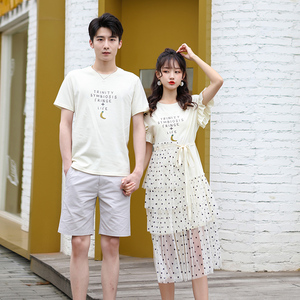 情侣装夏装网纱连衣裙