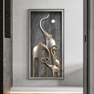 现代轻奢玄关装饰画高档大象竖版挂画简约大气入户门走廊过道壁画