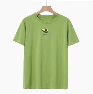 mg小象短袖牛油果绿t恤女2019新款夏装宽松绿色印花纯棉半袖上衣