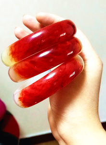 陕西蓝田玉正品鸡血玉镯纯天然玉石手镯血丝玉镯本命年玉镯包顺丰