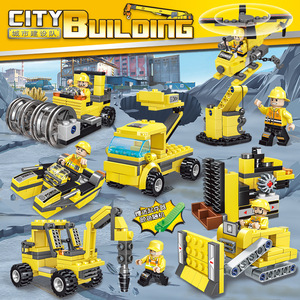 正博783城市建筑工程队吊车diy儿童拼装积木模型男孩玩具礼品
