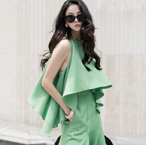 适度美衣韩国正品夏季女装时尚魅力雅致波浪下摆无袖背心性感衬衫